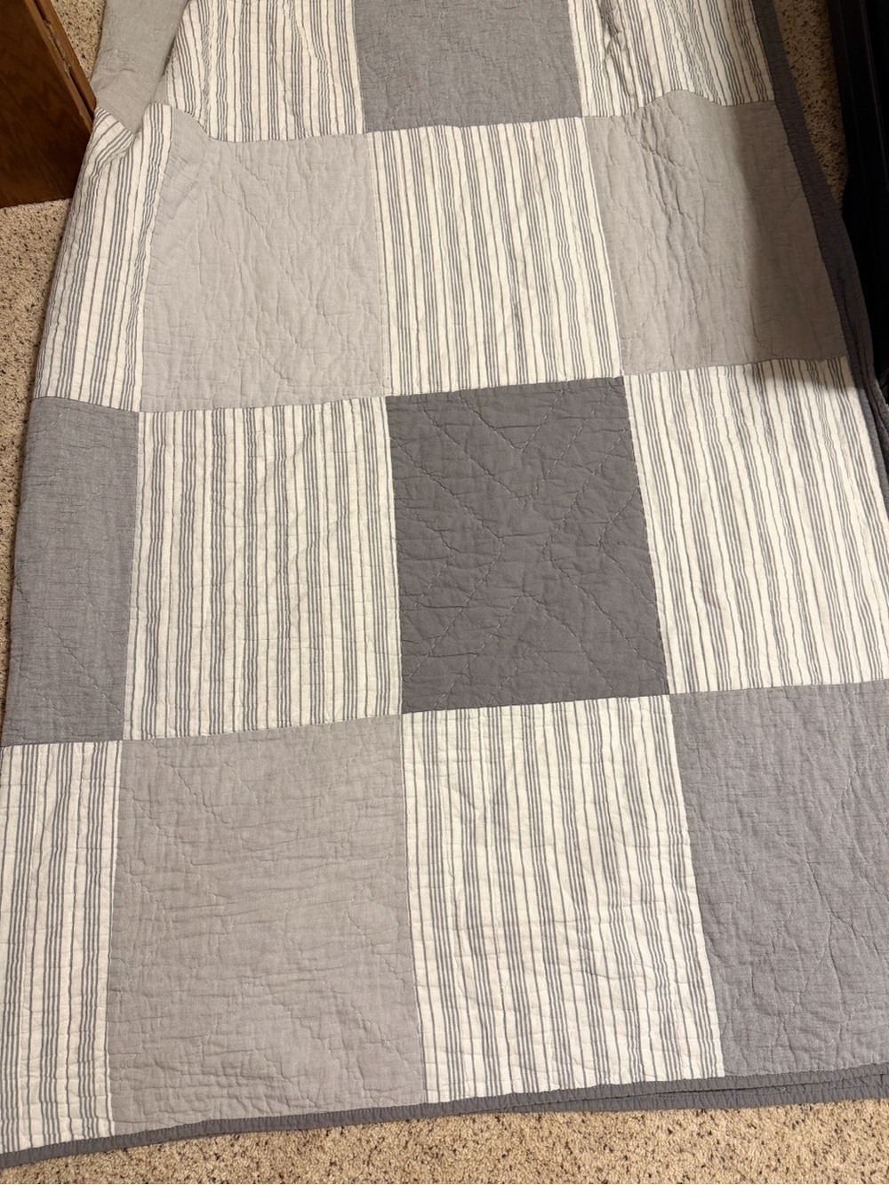 Pottery Barn Kids Gray and White Patchwork Quilt & Sham 100% Cotton